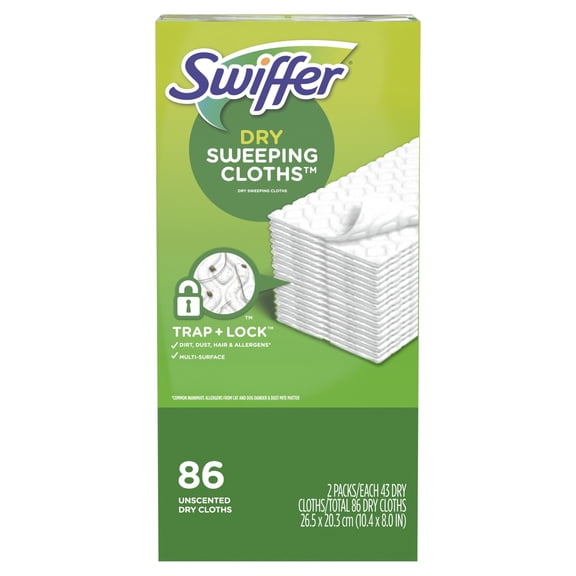 Swiffer Sweeper Dry Sweeping Pad, Multi Surface Refills for Dusters Floor Mop, Unscented, 86 count.