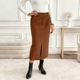 thumbnail image 4 of HongQid Corduroy Skirts for Women Midi Length High Waisted Button Fly Fall Casual Elastic Waist Long Skirt with Slit, 4 of 8
