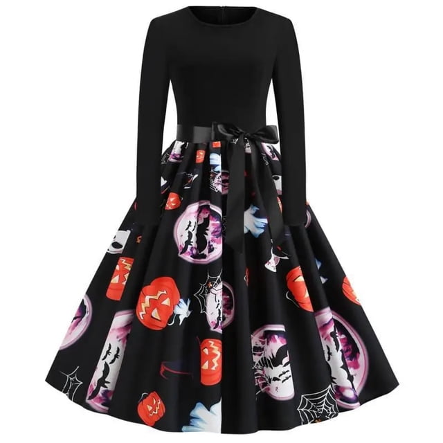 Accesorios de disfraz de Halloween para mujer, vestido de princesa de manga larga, elegante vestido de calabaza, vestido de fiesta Vintage para Festival