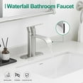 thumbnail image 4 of Waterfall Bathroom Faucet Brushed Nickel, Single Handle 1 or 3 Hole Modern Sink Faucet with Deck Plate & Pop-Up Drain, Vanity Washbasin Tap, 4 of 7