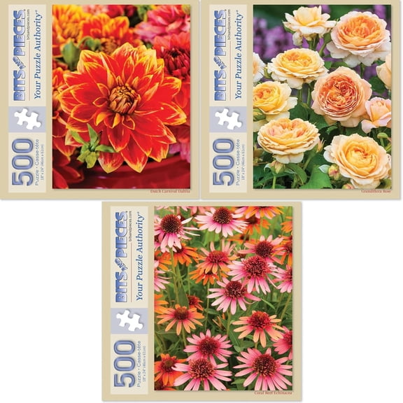 Bits and Pieces Value Set of Three 500 Piece Jigsaw Puzzles Vibrant Flower-Themed 18 x 24 Inch