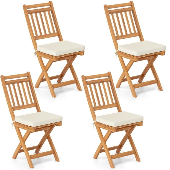 Gymax Folding Patio Chairs Set of 4 w/ Slatted Backrests & Soft Seat Cushions