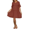 thumbnail image 2 of INSPIRE CHIC Women's Maternity Dress Bohemian Tiered Ruffled Bell Sleeve Casual V Neck Boho Pregnancy Dresses L Brown, 2 of 6