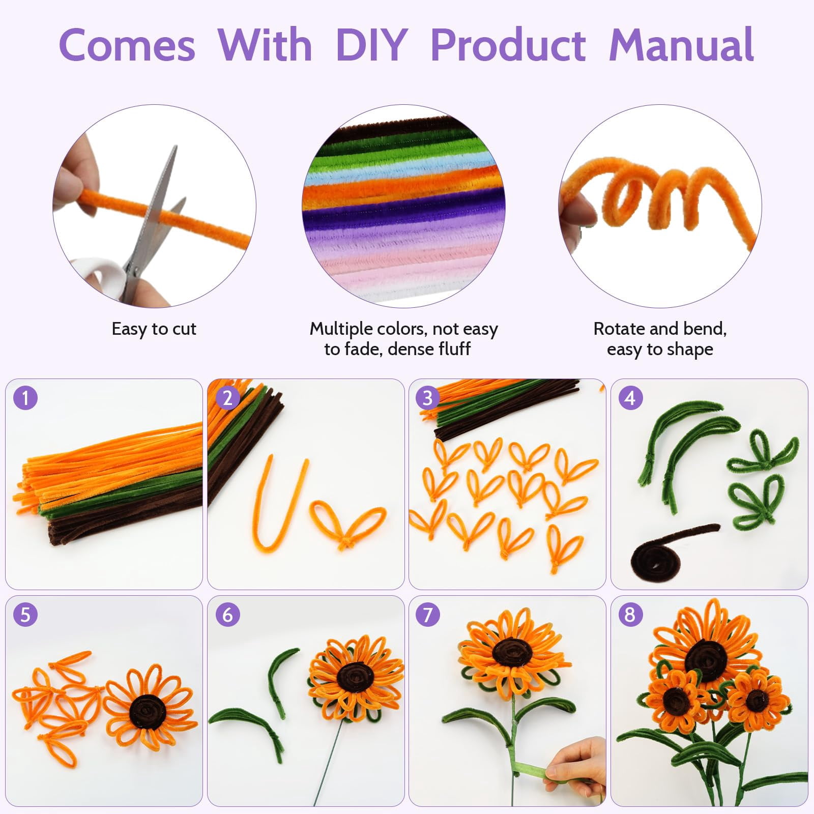 Pipe Cleaners Craft Kit, 1000+ Pcs DIY Tulip Flower Bouquet Making Set with 800 Chenille Stems, Floral Wire and Tape, 13 Colors