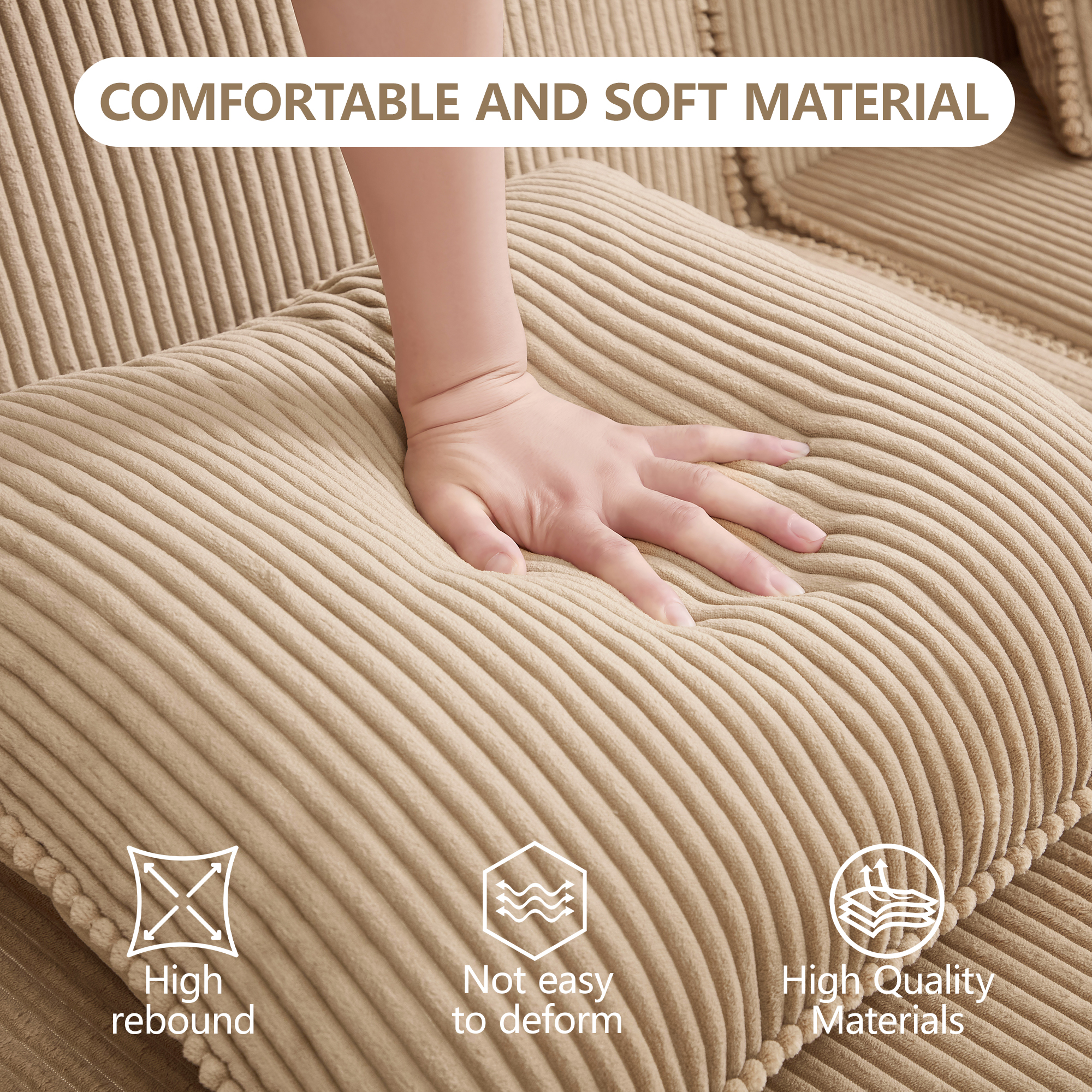 Modular 2 Seat Loveseat Boneless Sofa, Cloud Sectional Couch with Deep Seat, Modern Modular 2-Seat Sofa Couch with Throw Pillows Corduroy Fabric Camel