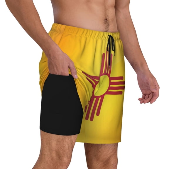 Mens Flag Of New Mexico 2 in 1 Quick Dry Swim Trunks with Compression Liner Beach Shorts