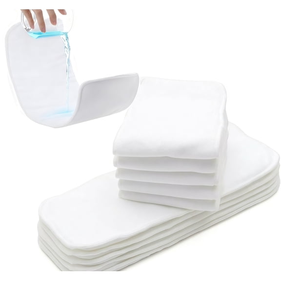 Bexikou 6 Pack 4-Layer Super Absorbent Cloth Diaper Inserts, Leak-Proof Microfiber Liners, Reusable Overnight Inserts for Baby Newborn Cloth Diapers (White)