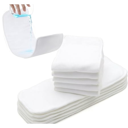 Bexikou 6 Pack 4-Layer Super Absorbent Cloth Diaper Inserts, Leak-Proof Microfiber Liners, Reusable Overnight Inserts for Baby Newborn Cloth Diapers (White)