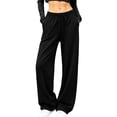 thumbnail image 2 of Pants for Woman Ndbuld Womens Drawstring Elastic High Waist Wide Leg Sweatpants Loose Casual Soft Fleece Lined Track Pants With Pockets Fall Winter Workout Jogge Black XL, 2 of 6