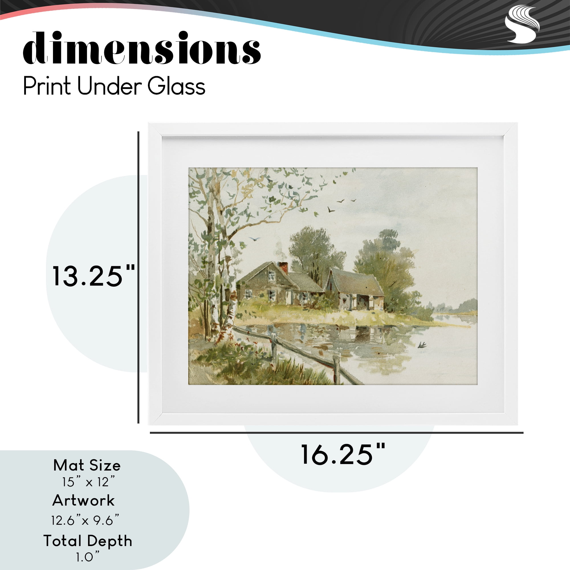 Cabin Along River's Edge White Framed Print Under Glass, design by Lettered and Lined