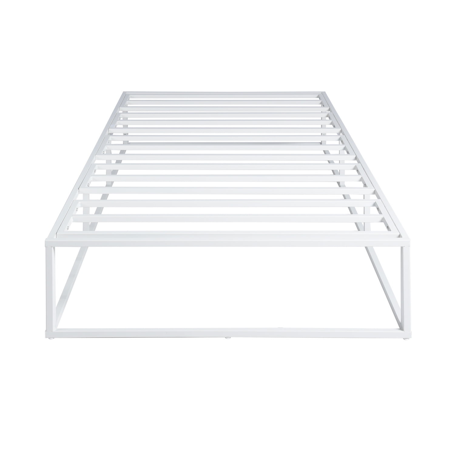 Private Jungle Twin Bed Frame White 12"H Steel Platform Metal Bed Frame with Storage,Heavy Duty Steel Slat and Anti-Slip Support(No Box Spring Needed),White