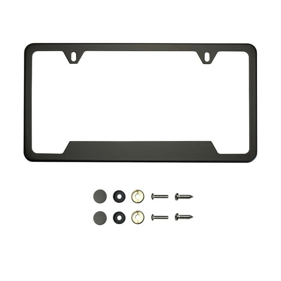 KA Depot Bottom Corner Cut Out Version Matte Flat Black License Plate Frame T304 Stainless Steel   Metal Screw Caps