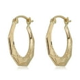 thumbnail image 2 of AVORA 14K Yellow Gold Multi-Finish Hexagon Hoop Earrings, 2 of 6