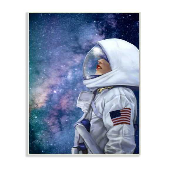 Stupell Industries Outer Space Astronaut Female Astronaut Lipstick Detail Graphic Art Unframed Art Print Wall Art, 13x19, by Ziwei Li