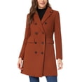 thumbnail image 1 of Abrigo de invierno para mujer INSPIRE CHIC, con solapa muesca, doble botonadura, color marrón rojizo, talla M, 1 of 6