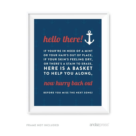 Bathroom Basket Nautical Ocean Adventure Wedding Party Signs