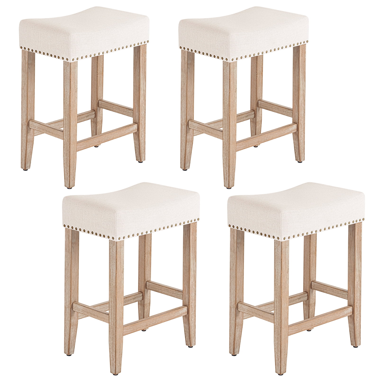 Furniliving 26" Counter Height Bar Stools, Linen Backless Saddle Seat Barstools, Set of 4,Beige