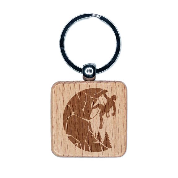 Rock Climbing Moon Stone Wall Mountain Cliff Square Keychain Charm Tag - Engraved Wood