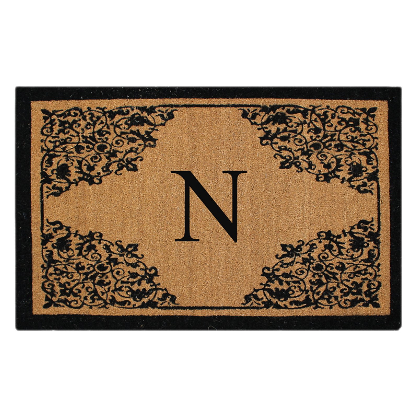 First Impression Floral Bordered Monogrammed Coir Indoor ...