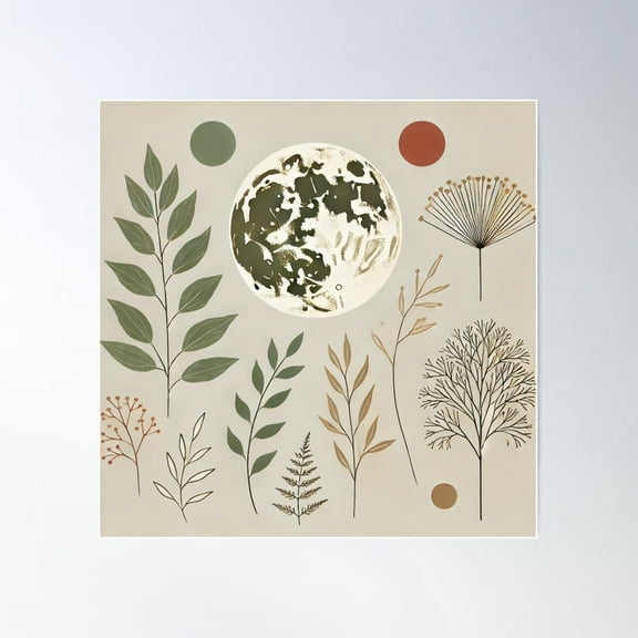 Full Moon Nature Poster Wall Art, Modern Wall Decor For Living Room Bedroom, 17x17 UNFRAMED