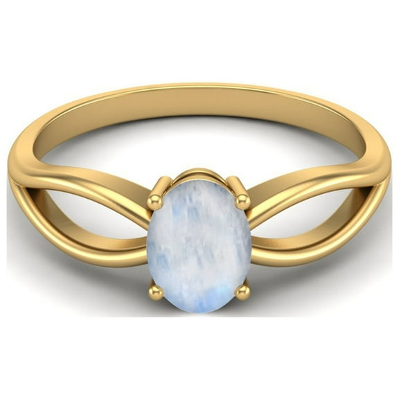 Mooneye 7X5 mm Oval Moonstone 925 Sterling Silver Gold Vermeil Women Valentines Day Gift Ring