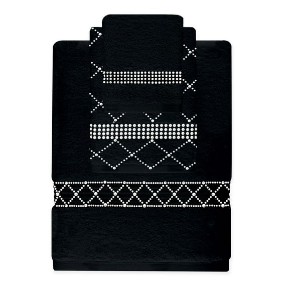 Sparkles Home Atlas 3-Piece Rhinestone Towel Set Black
