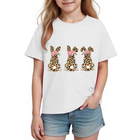 Auroural Toddler Girl Clothes 3T Shirt Boys Girls Easter Shirts Rabbit Printed Tshirt Short Sleeve Top Funny Graphic Tshirts 3-14 Years