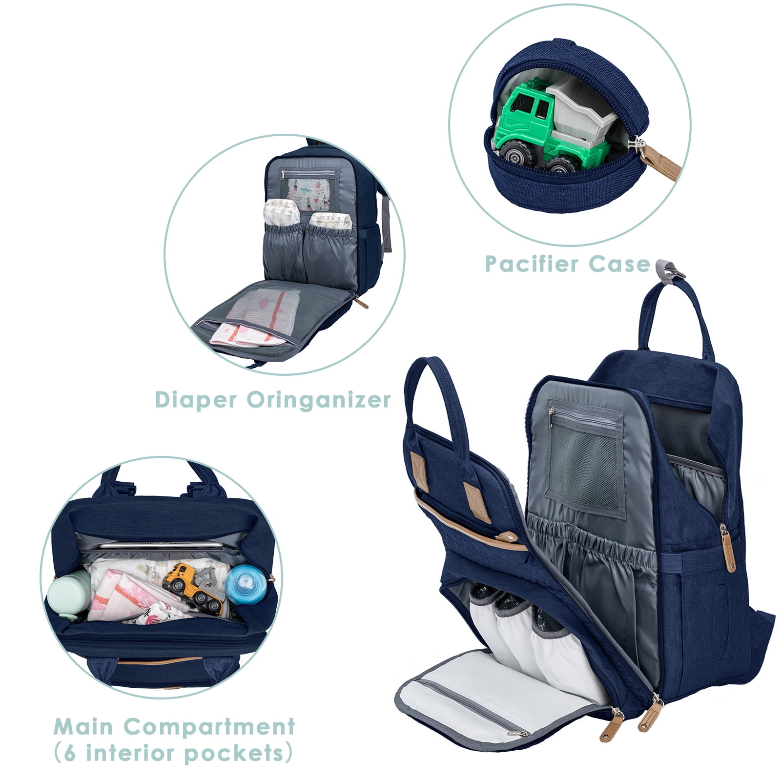 Kabaqoo Diaper Bag Backpack Waterproof, Multifunction Baby Bag with Changing Pad, Blue
