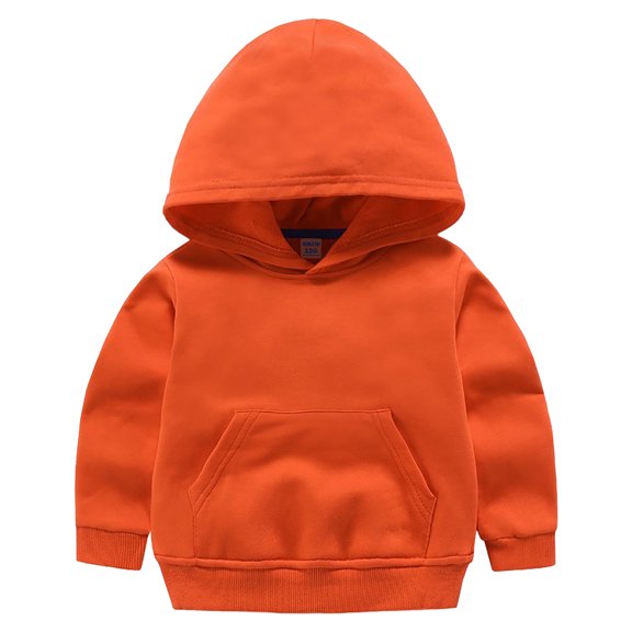 Emitonse Baby Hooded Sweater Jacket with Sherpa Lining Boys Long Sleeved Hooded Sweatshirt Comfortabl Warm Fashion Casual Solid Sports Sweatshirt Orange,Size 12-18 Months