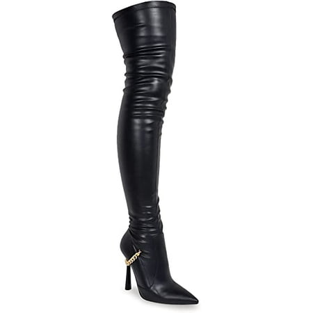 

LILIANA POLYURETHANE VIKKI-1 THIGH-HIGH POINTY TOE BOOT WITH CHAIN DETAIL