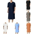 thumbnail image 3 of Men Muslim Clothing Short Sleeve Jubba Saudi Arab Long Kaftan Thobe Loose Robe, 3 of 7