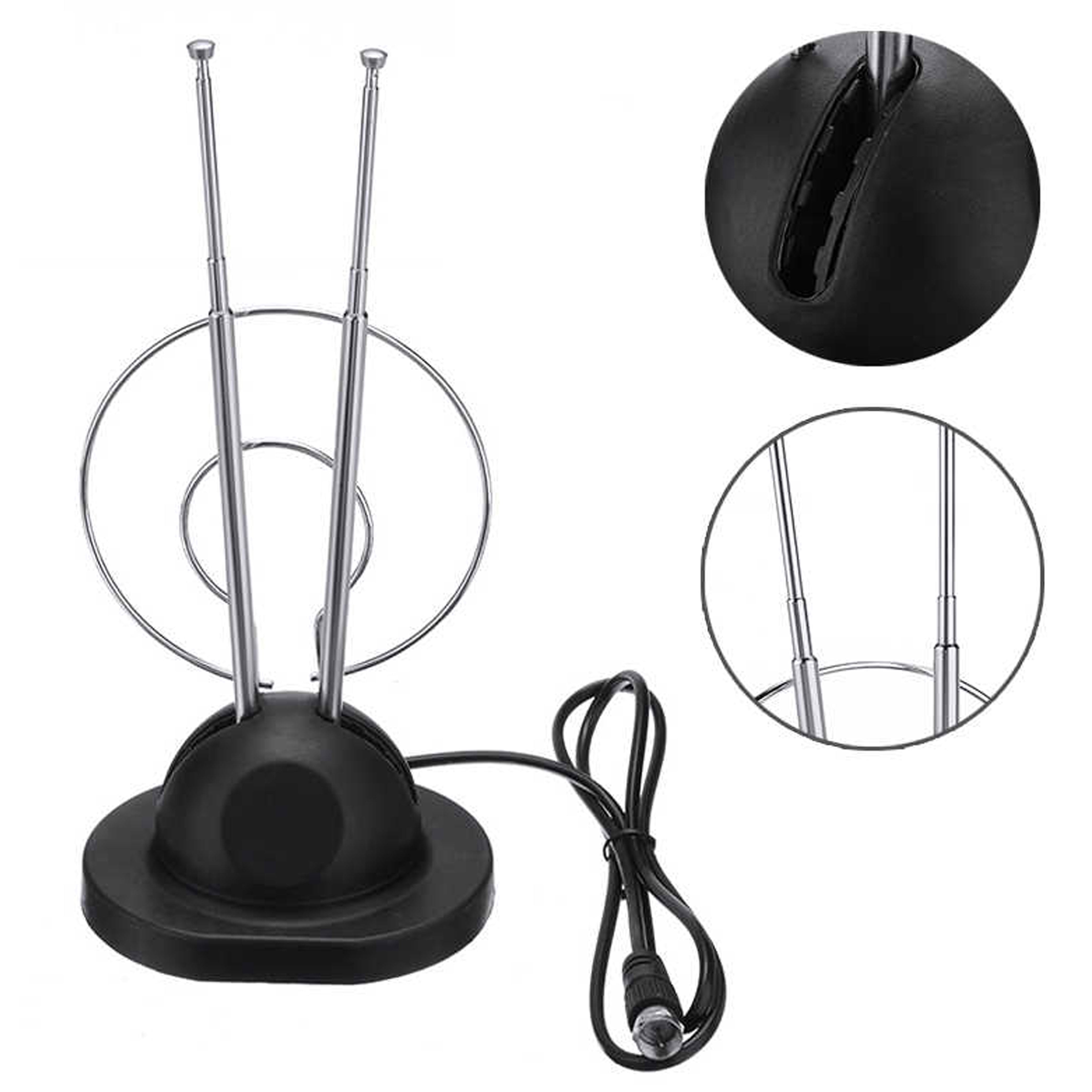 Universal Indoor Rabbit Ear TV Antenna for HDTV Ready VHF UHF Dual Loop Coaxial 