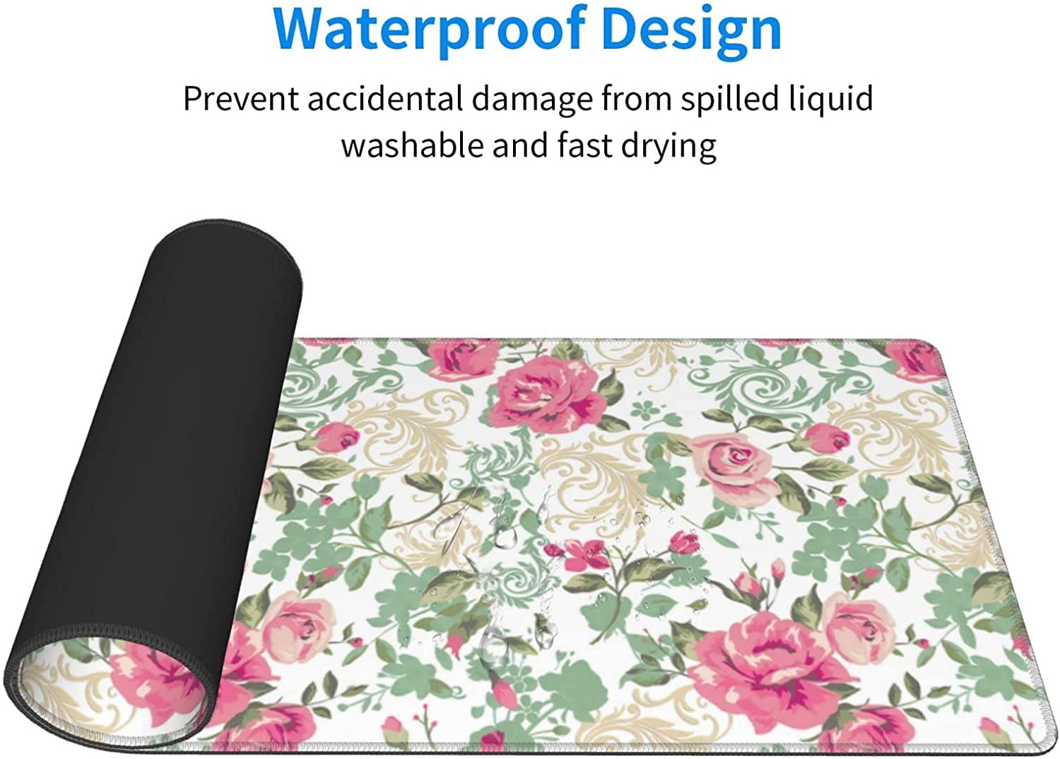 Pink Vintage Floral Large Mouse Pads Rectangle Long Extended Big Stitched Edge Gaming Mousepad with Non-Slip Rubber Base for Desktop Laptop Keyboard 31.5 X 11.8 Inch