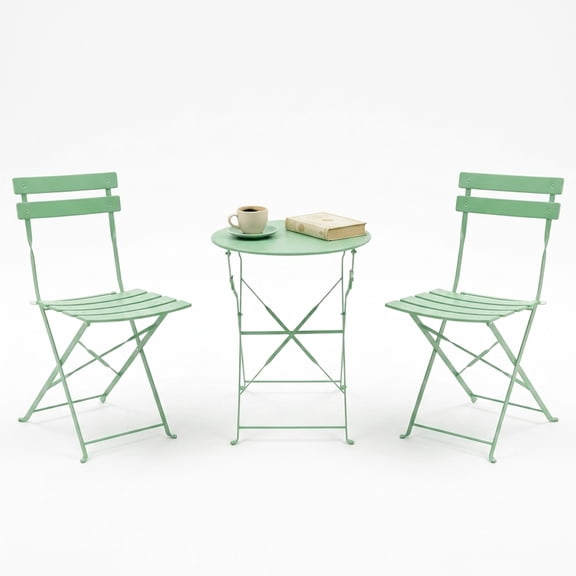 Decksplore 3-Piece Folding Metal Outdoor Bistro Set, Table and 2 Chairs, Sage Green