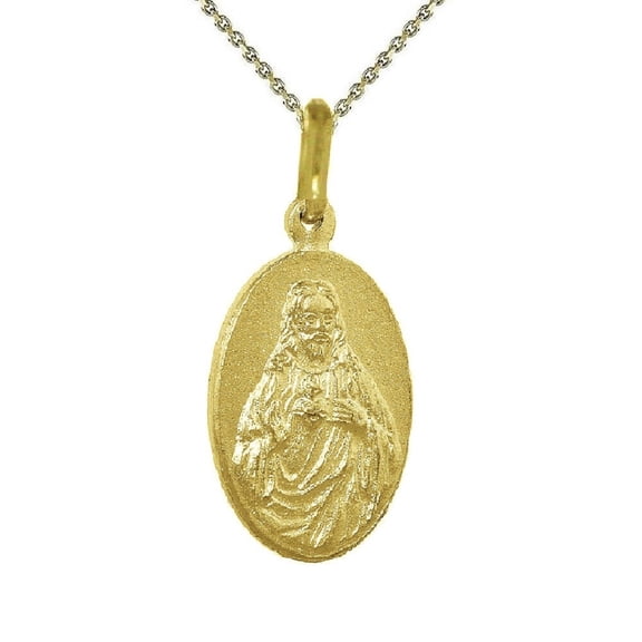 925 Sterling Silver Yellow Gold Plated 1mm Cable Chain Necklace w/ Jesus Pendant Charm