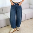 thumbnail image 2 of Women's Y2K High Waist Barrel Jeans Vintage Baggy Cropped Wide Leg Denim Pants Front Patch Pockets Casual Daily Streetwear Jeans Blue, 2 of 5