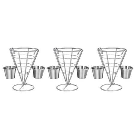

3Pcs French Fries Mesh Stand Cone Shape Food Holder Snack Serving Rack (Black)