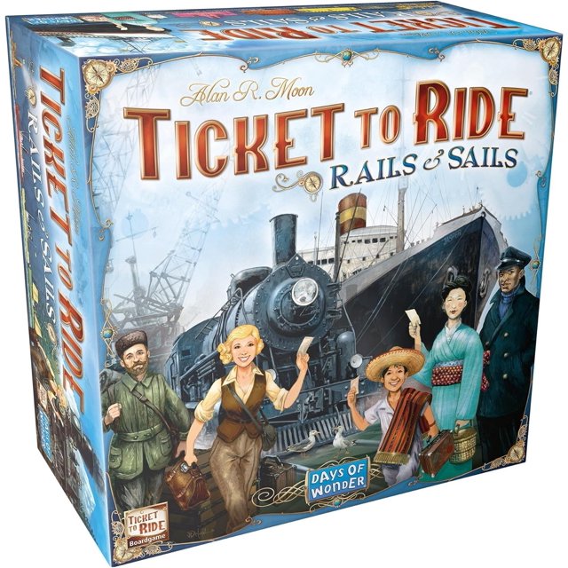 Asmodee Jeu de Société Ticket to Ride Rails & Sails - Jeu de Construction d'Itinéraire Rail et Mer avec Exploration de la Carte Mondiale, Destination et Gestion des Ressources, Autonomie de 90-120 Minutes