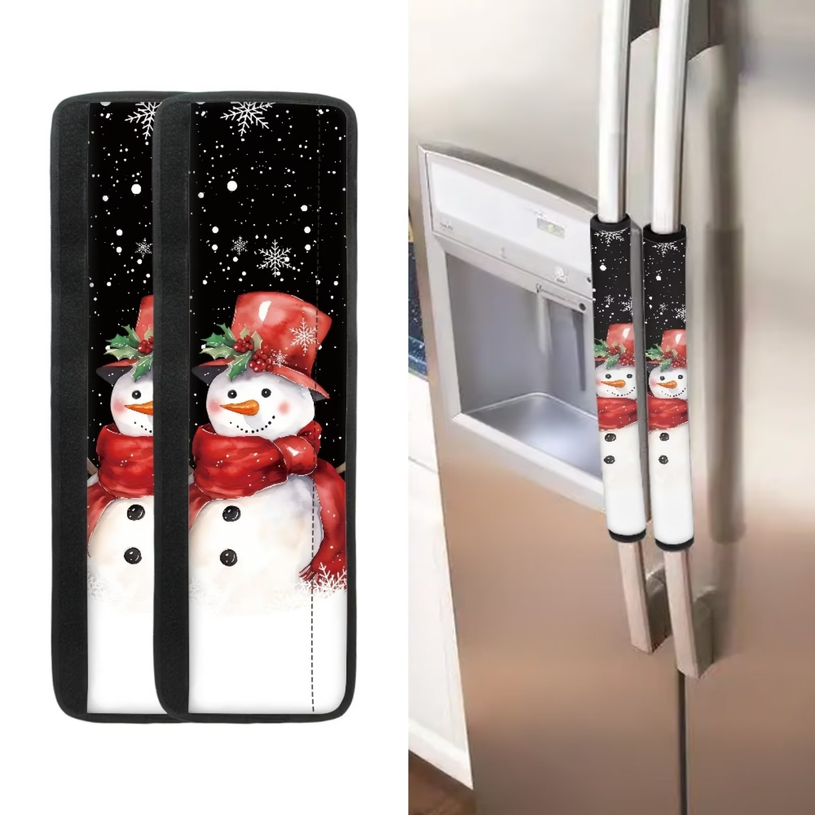 Kuiaobaty Refrigerator Door Handle Cover Set of 4 Happy Christmas Non