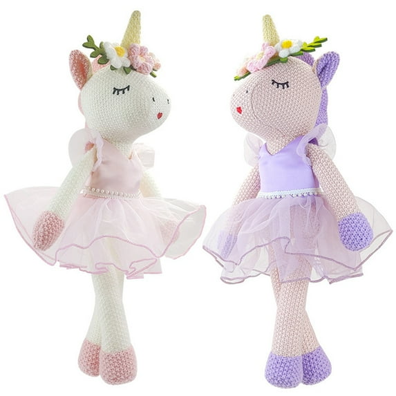 SILVERCELL 17" Knitted Stuffed Doll With Removable Dress, Cartoon Ballerina Plush Animal Toys Gifts For Toddler Little Girls, 2-Piece, Pink & Purple