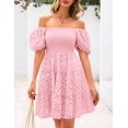 thumbnail image 3 of Vestido PRETTYGARDEN para mujer, de verano, mangas abullonadas, con ojales, rosa, 3 of 8