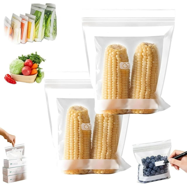 Sacs de Conservation de Qualité Alimentaire, Sacs de Congélation à Double Fermeture Réutilisables avec Glissière, Transparents avec Zone d'Étiquette à Inscrire pour Réfrigérateur Fruits Légumes Cuisine (2 Boîtes-m)