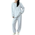 thumbnail image 3 of CFLVAEK Fuzzy Pajamas Sets for Women Plus Size Warm Winter Tops with Pants Soft Sleepwear Two Piece Thermal Loungewear Set Light Blue, 3 of 8