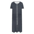 thumbnail image 4 of SMihono Women's Zipper Robe Short Sleeve Polka Dot Housecoats Full Length House Dress Loungewear Long Nightgown with Pockets Navy L, 4 of 7