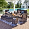 thumbnail image 2 of MEISSALIVVE 7 Pieces Patio Furniture Sets,Wicker Patio Conversation Sets with 2 Wood Armrests Swivel Glide Chairs, 2 Ottoman, 3-seat Sofa and Coffee Table (Black), 2 of 9
