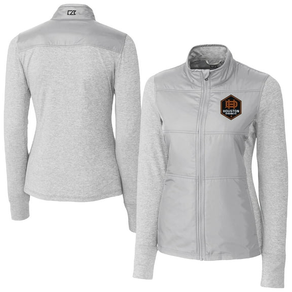 Women's-Cutter & Buck Gray Houston Dynamo FC Stealth Hybrid Quilted Full-Zip Windbreaker Jacket