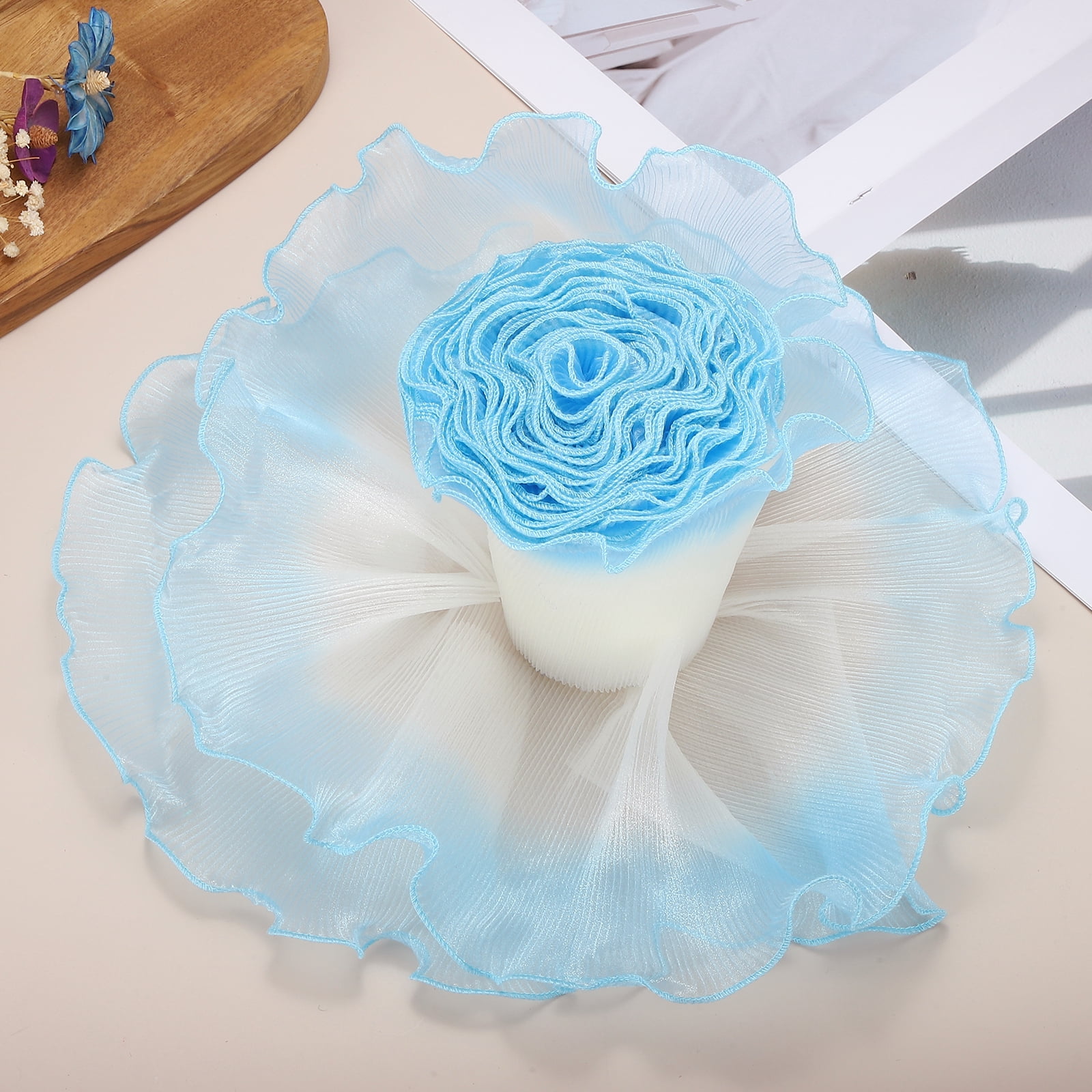 Ruffle Pleated Chiffon Trim, 25 Yards Retro Organza Fabric Trim Tulle Decorative Ruffle Lace Border for DIY Sewing Dress Bag Costume Trimming Craft Cake Decor, Sapphire Blue