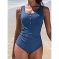 thumbnail image 5 of Charmo Scalloped Ribbed One-Piece Tummy Control Swimsuits for Women Button-Down Bathing Suit, 5 of 9