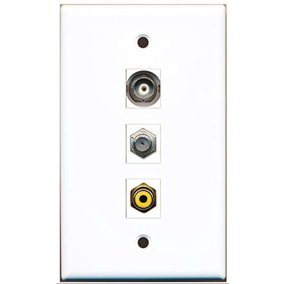 RiteAV - 1 Port RCA Yellow and 1 Port Coax Cable TV- F-Type and 1 Port BNC Wall Plate