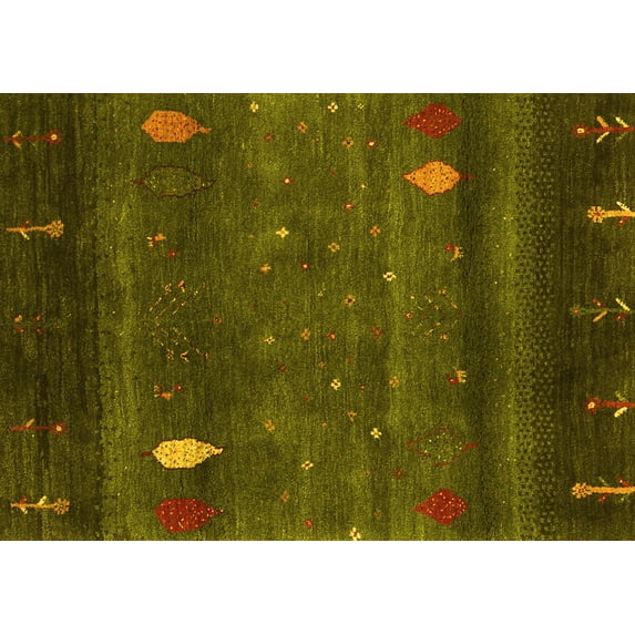 Ahgly Company Machine Washable Indoor Rectangle Abstract Yellow Contemporary Area Rugs, 2' x 4'
